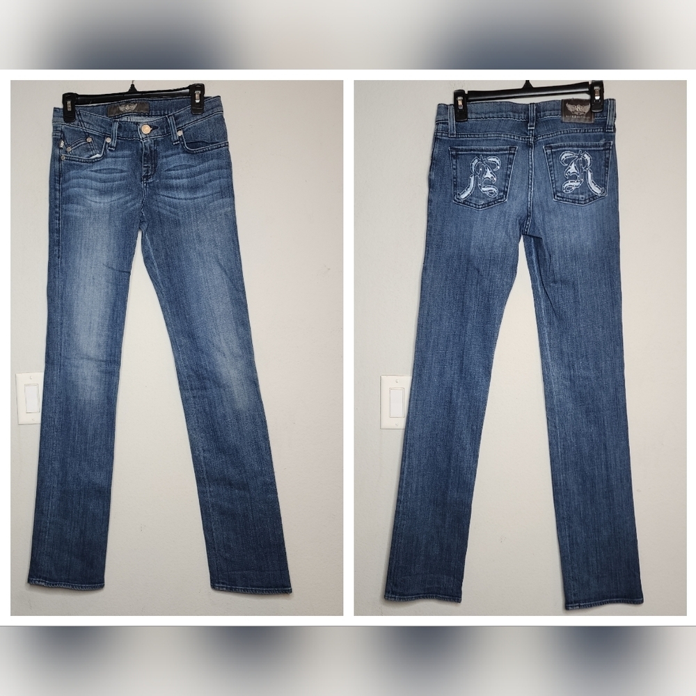Rock & Republic Stella straight jeans.‎ Embellished pockets. Women's size 26